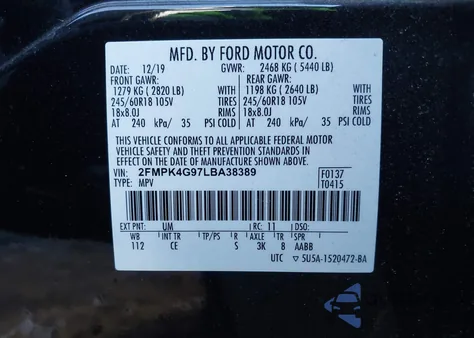 2020 Ford Edge Se из США, поврежденный, VIN 2FMPK4G97LBA38389